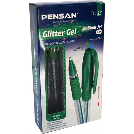 Pensan Glitter simli jel kalem yeşil 1 mm 12'li