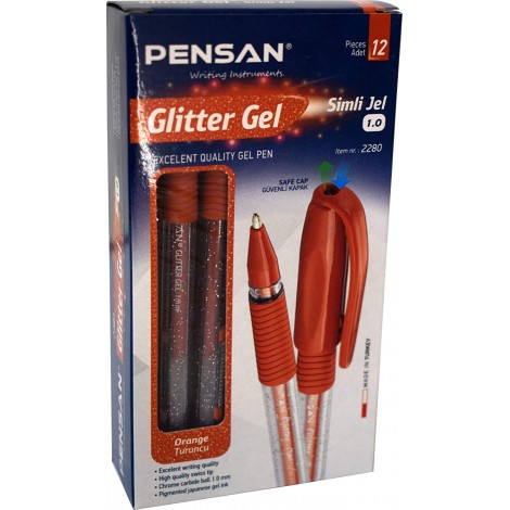 Pensan Glitter simli jel kalem turuncu oranj 1 mm 12'li