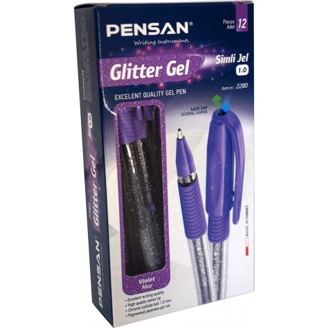 Pensan Glitter simli jel kalem violet mor 1 mm 12'li
