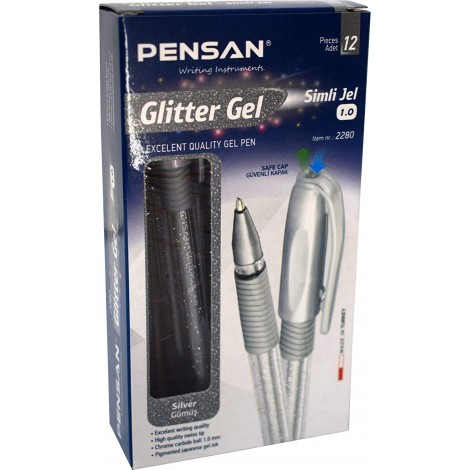 Pensan Glitter simli jel kalem gümüş 1 mm 12'li