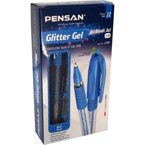 Pensan Glitter simli jel mavi siyah 1 mm 12'li