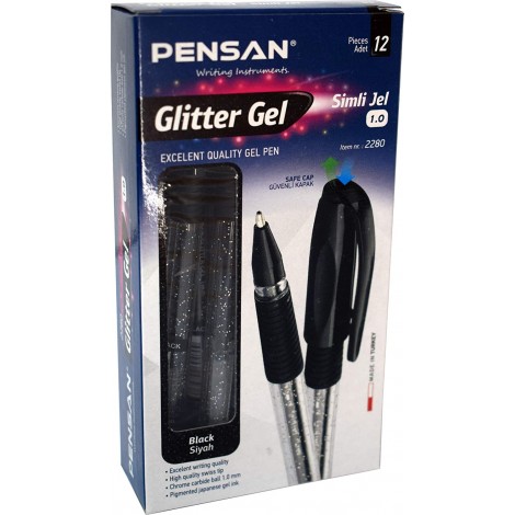 Pensan Glitter simli jel kalem siyah 1 mm 12'li