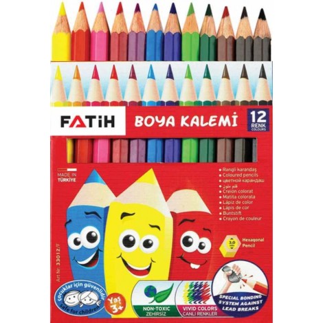 Fatih kuru boya kalemi yarım boy 12 renk 24'lü paket