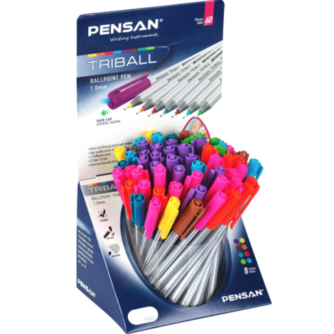 Pensan Triball Tükenmez Fosforlu Kalem Renkli 60lı Stand