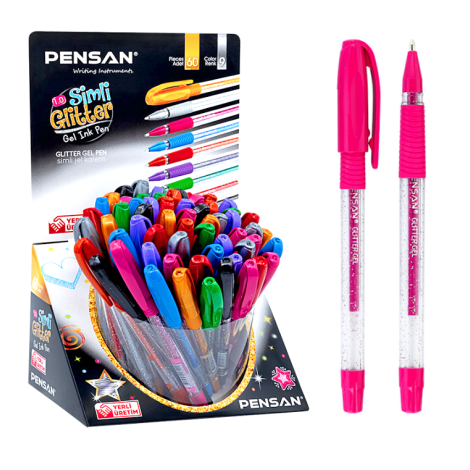 Pensan Glitter simli jel kalem 60'lı PVC renkli stand