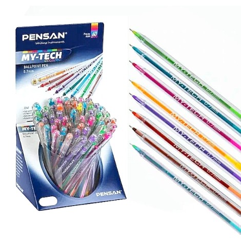 Pensan Tükenmez Kalem My-Tech 0.7 MM İğne Uç 8 Renk 60 LI Stand