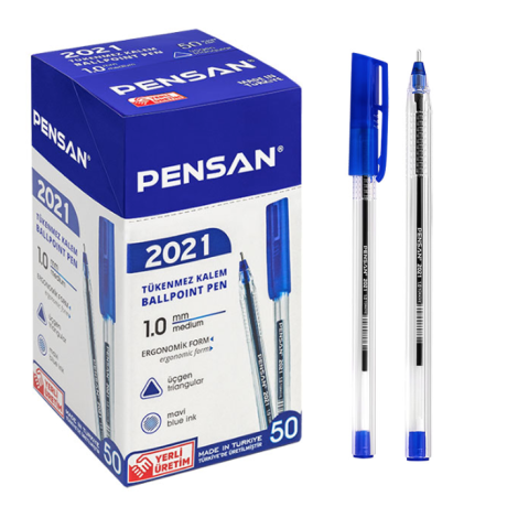 Pensan 2021 şeffaf tükenmez kalem mavi 50'li