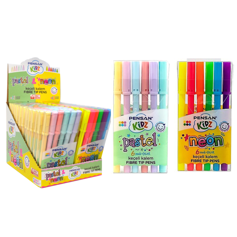 Pensan Kidz Pastel ve Neon Keçeli Kalem 6'lı 24'lü paket