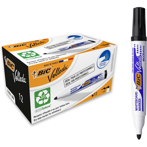 Bic Velleda 1701 Eco Yuvarlak Uçlu Beyaz Tahta Kalemi Siyah 12'li