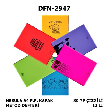 Defter A4 Plastik Kapak Çizgili 80 yp 12'li