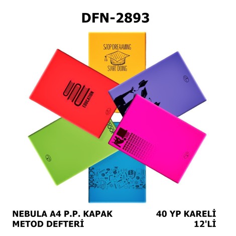 Defter A4 Plastik Kapak Kareli 40 yp 12'li