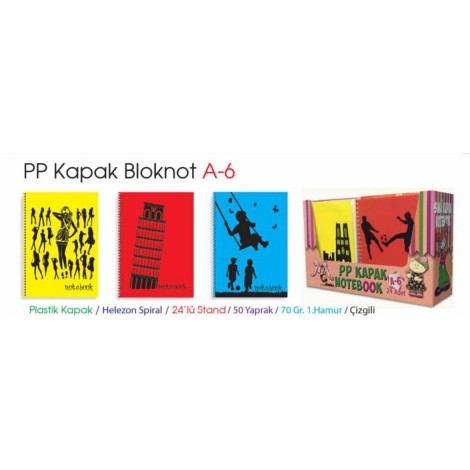Not Defteri A6 Plastik Kapak Kareli 24'lü Paket