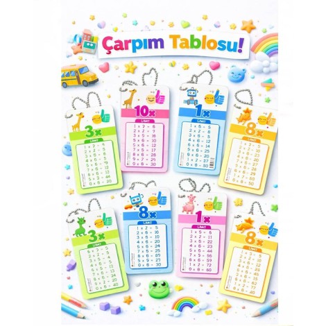 Çarpım tablosu kartları zincirli 10'lu paket