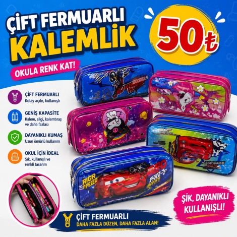 Desenli Kalemlik Çift Fermuarlı 24'lü Paket ( Kız Erkek )