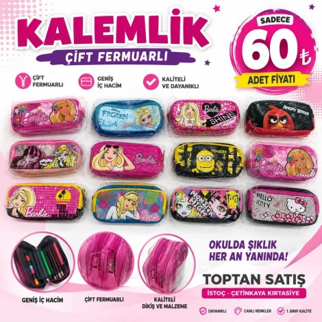 Baskılı Çİft Fermuarlı Kalemlik ( Karışık Gönderilecktir)